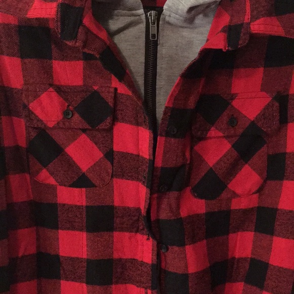 Buffaloplaid built in hoodie Shirt - Picture 3 of 8